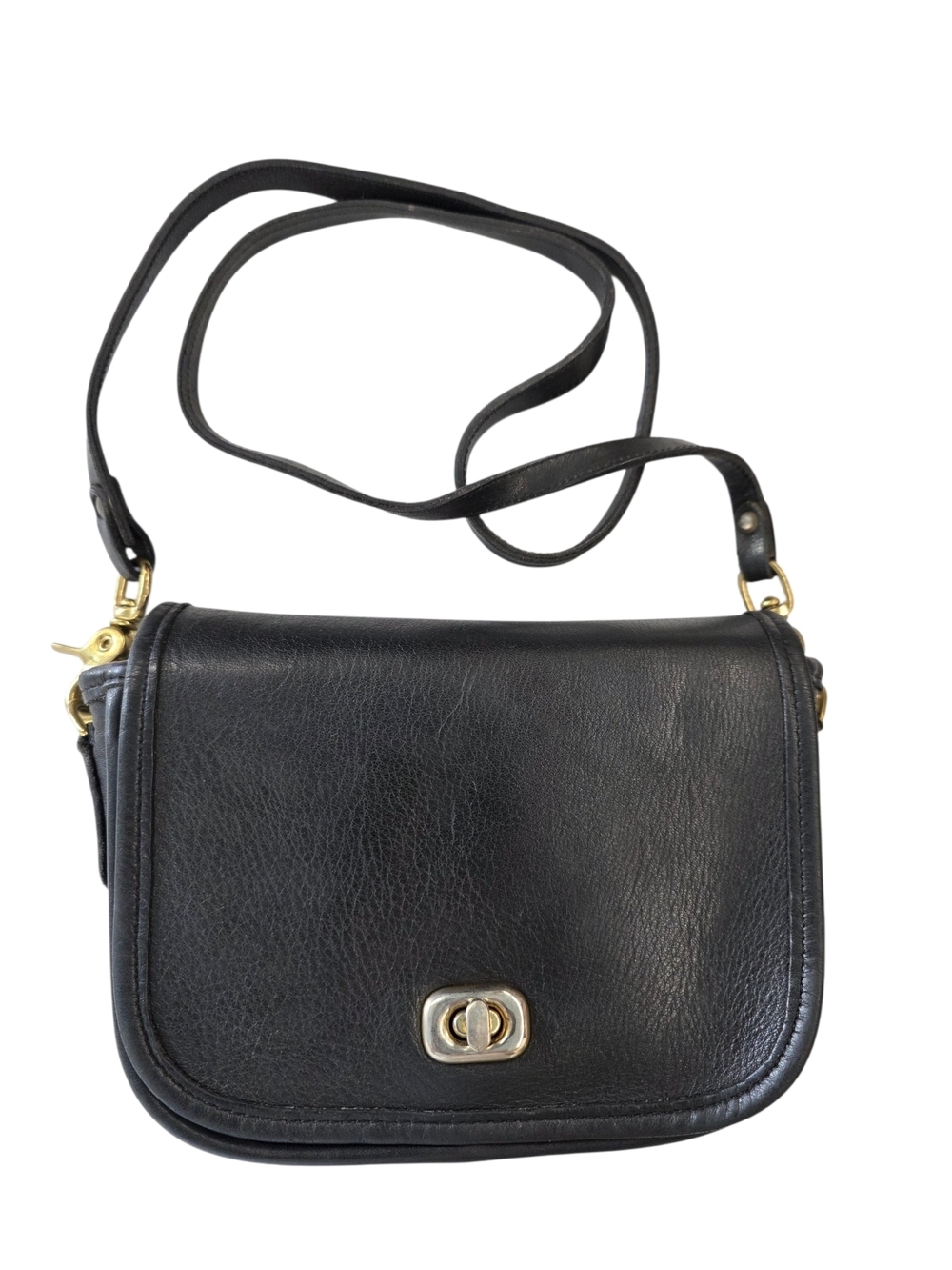 L.L. Bean Black Leather Crossbody Bag with Turn-Lock Hardware